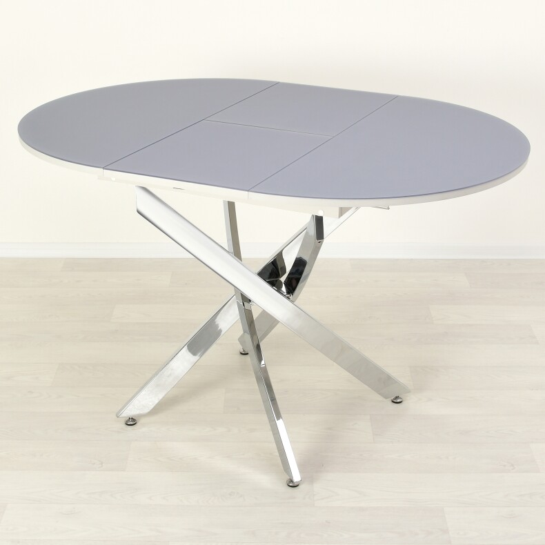 Раздвижной кухонный стол со стеклом Рим Серый/хром