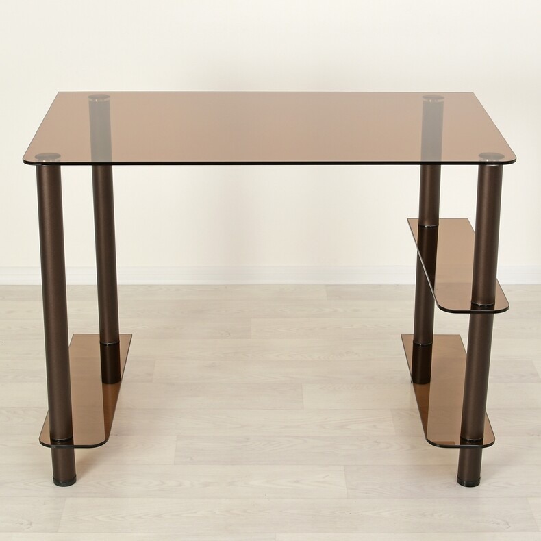 Стеклянный компьютерный стол G020 бронзовый, опоры бронза