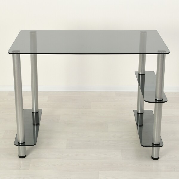 Стеклянный компьютерный стол G020 серый, опоры металлик