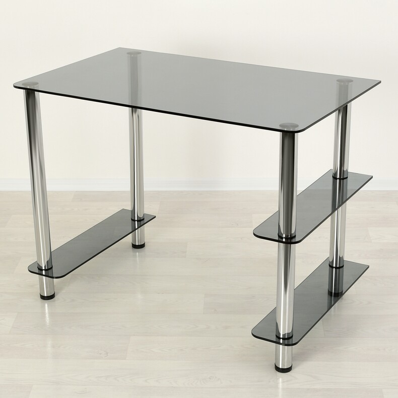 Стеклянный компьютерный стол G020 серый, опоры хром
