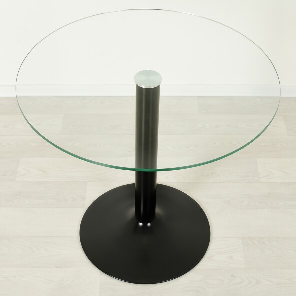 Круглый стеклянный стол Троя 18 прозрачный c чёрным подстольем