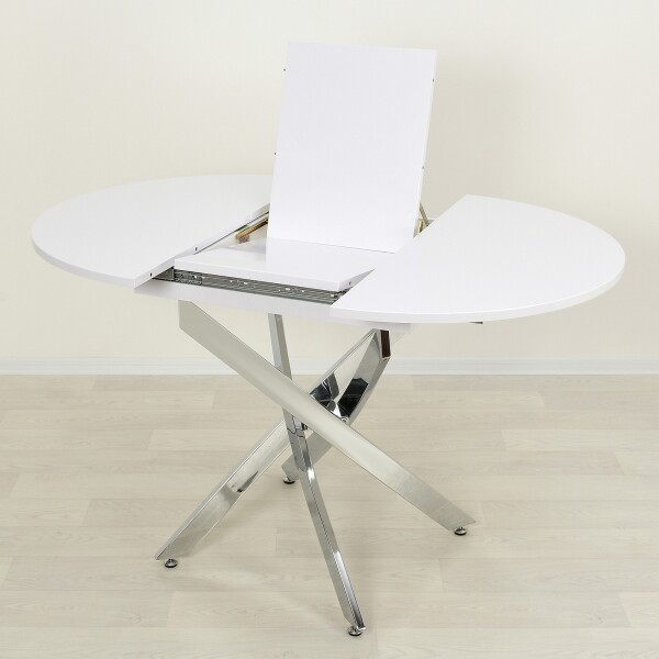 Раздвижной деревянный стол для кухни Рим белый/хром
