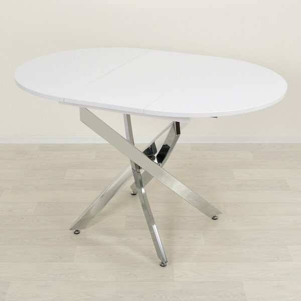 Раздвижной деревянный стол для кухни Рим белый/хром