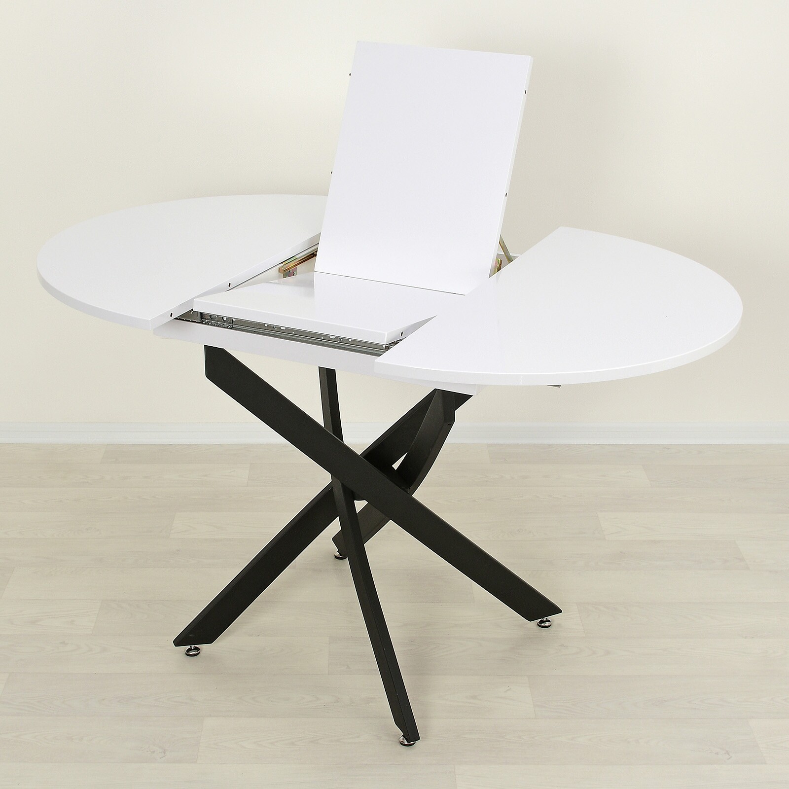Раздвижной деревянный стол для кухни Рим белый/черный