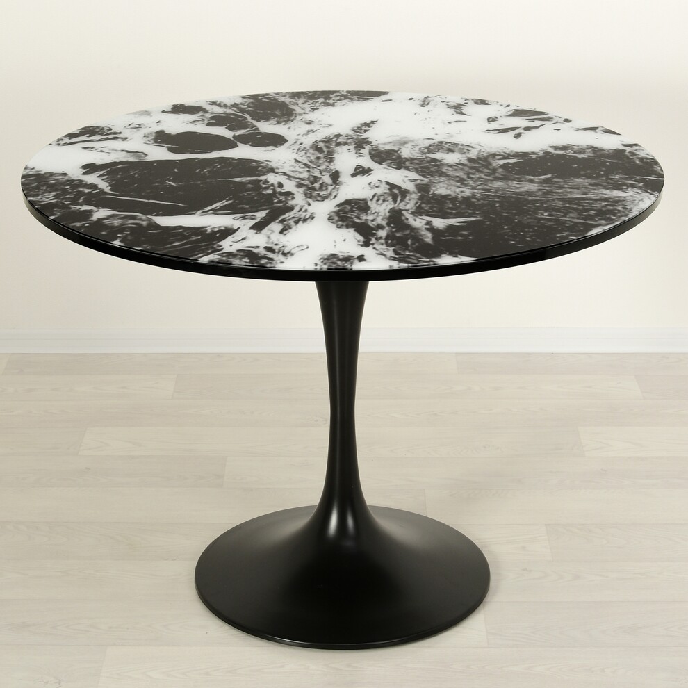 Стеклянный стол венера белый мрамор графит