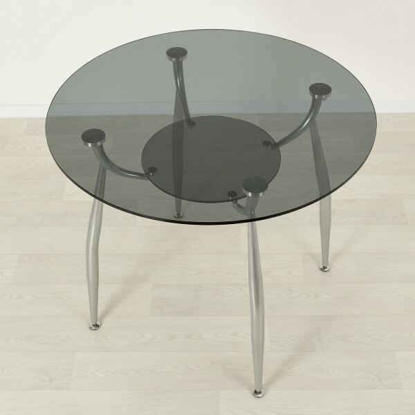Круглый стол из стекла Вокал 18-4 серый на опорах металлик