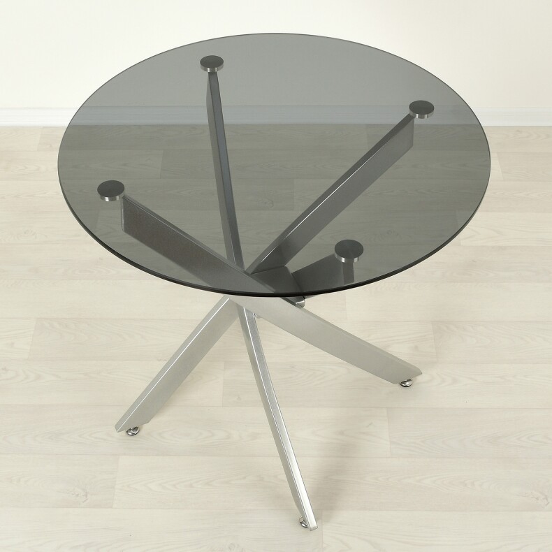 Круглый стеклянный стол Рим 18 серый на опоре металлик