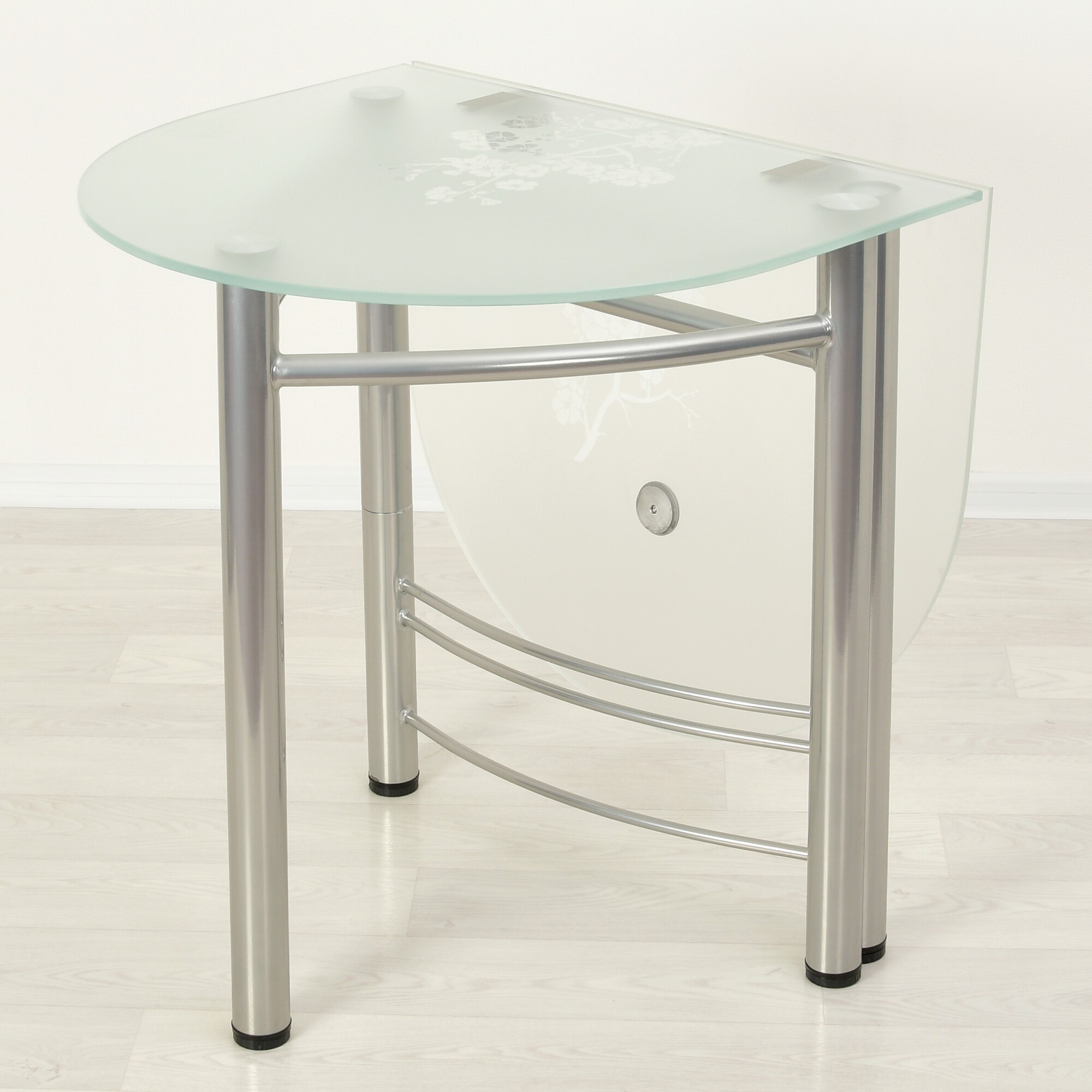 Раскладной пристенный овальный стол из стекла Опус с рисунком Сакура-П
