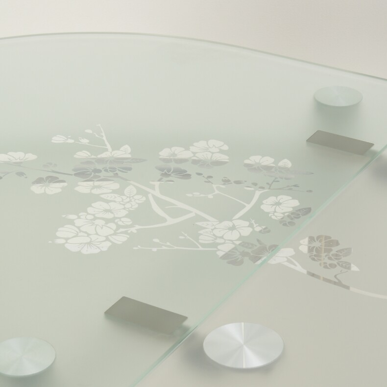 Раскладной пристенный овальный стол из стекла Опус с рисунком Сакура-П
