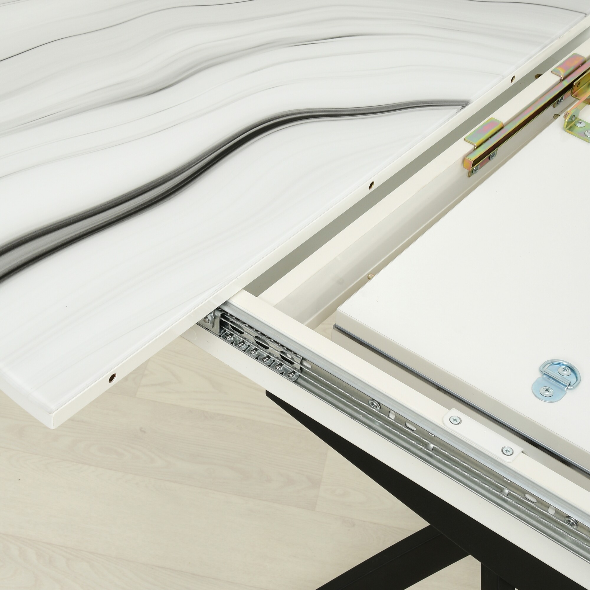 Раздвижной кухонный стол со стеклом Рим Белый мрамор 003/хром
