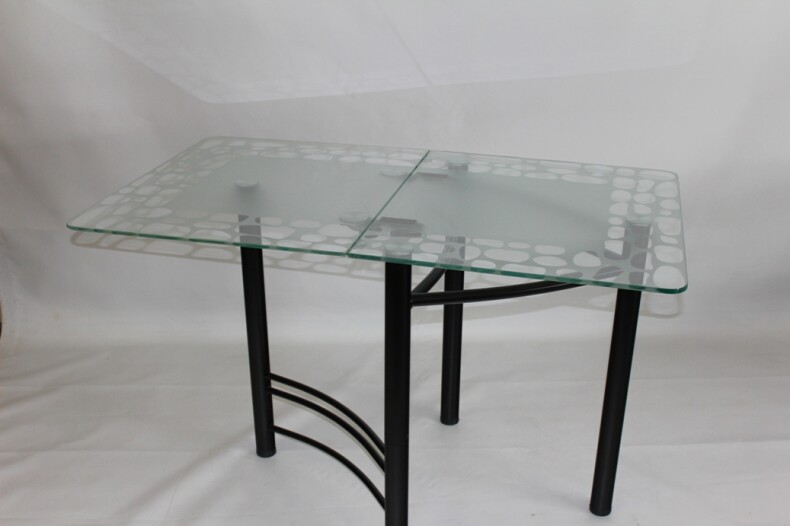 Раскладной пристенный прямоугольный стол из стекла Опус матовый с узором Камушки-П (600/1200х700)