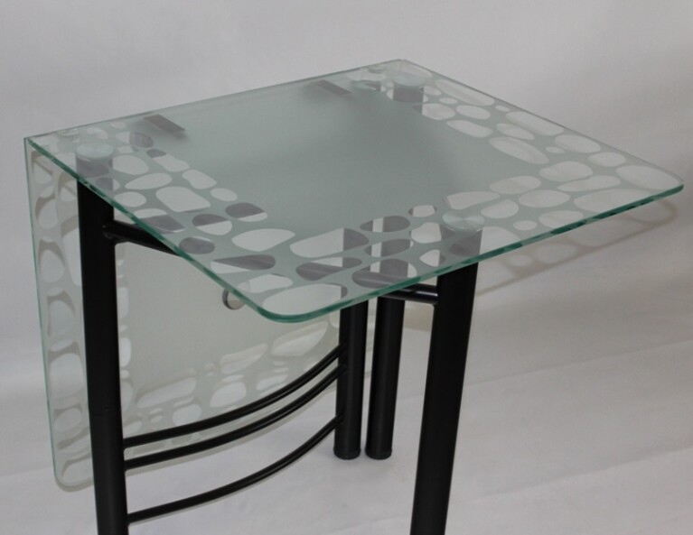 Раскладной пристенный прямоугольный стол из стекла Опус матовый с узором Камушки-П (600/1200х700)