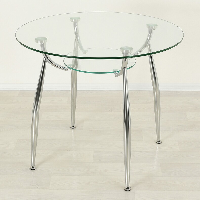 Стеклянный обеденный стол Вокал 18-4 прозрачный/хром