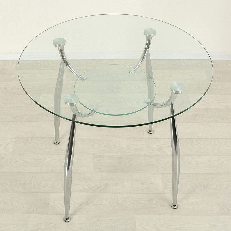 Стеклянный обеденный стол Вокал 18-4 прозрачный/хром