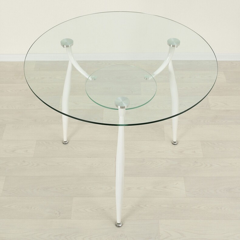 Стеклянный обеденный стол Вокал 18-3 прозрачный/белый