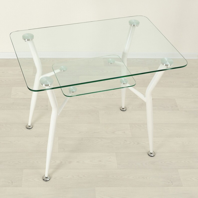 Обеденный стол из стекла Квадро 10 прозрачный/белый