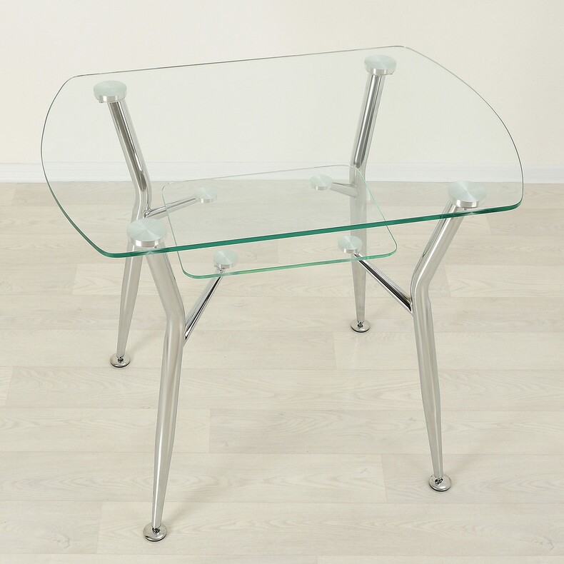 Стеклянный кухонный стол Квадро 32 прозрачный/хром