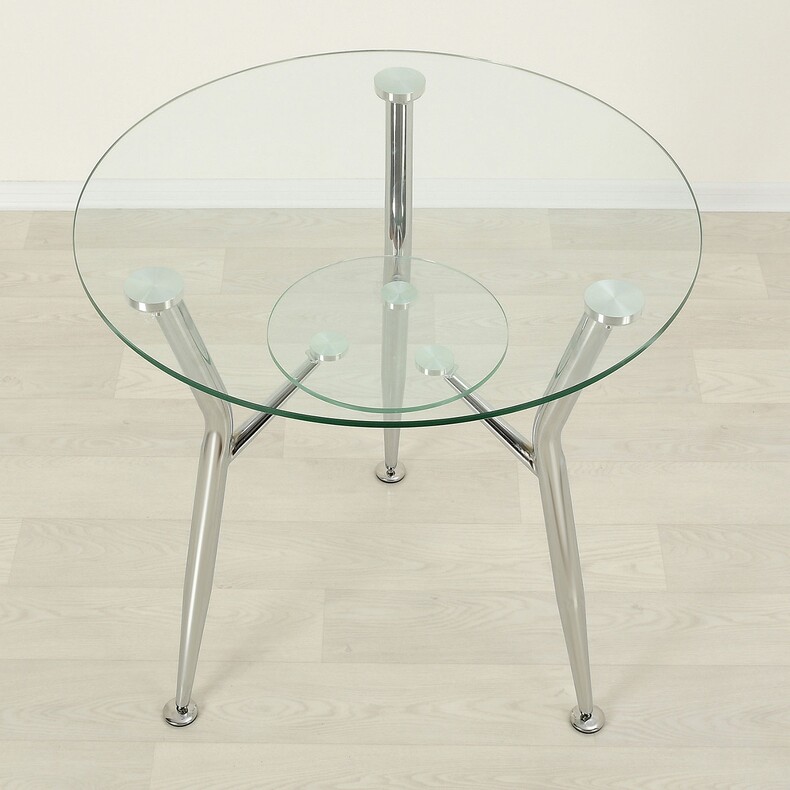 Стеклянный стол для кухни Квадро 18-3 прозрачный/хром