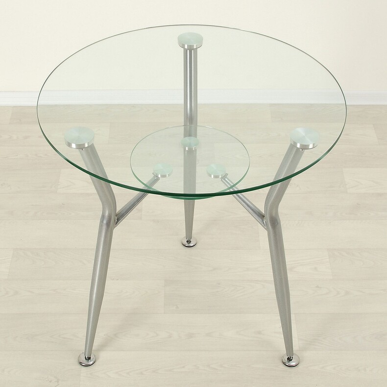 Стеклянный стол для кухни Квадро 18-3 прозрачный/металлик