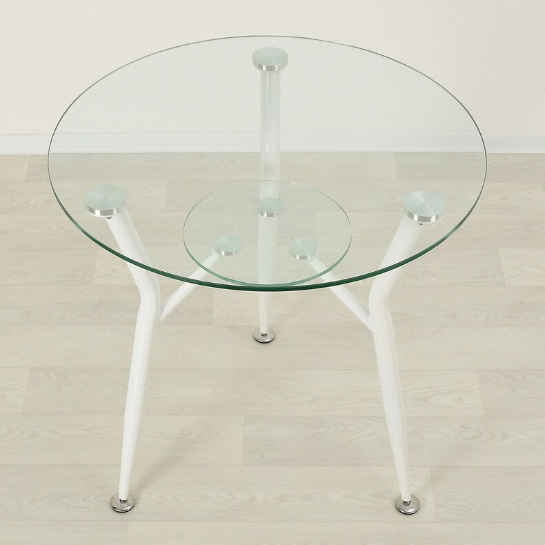 Стеклянный стол для кухни Квадро 18-3 прозрачный/белый