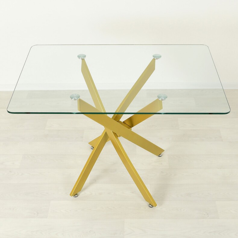 Стеклянный кухонный стол Рим 10 прозрачный/золото