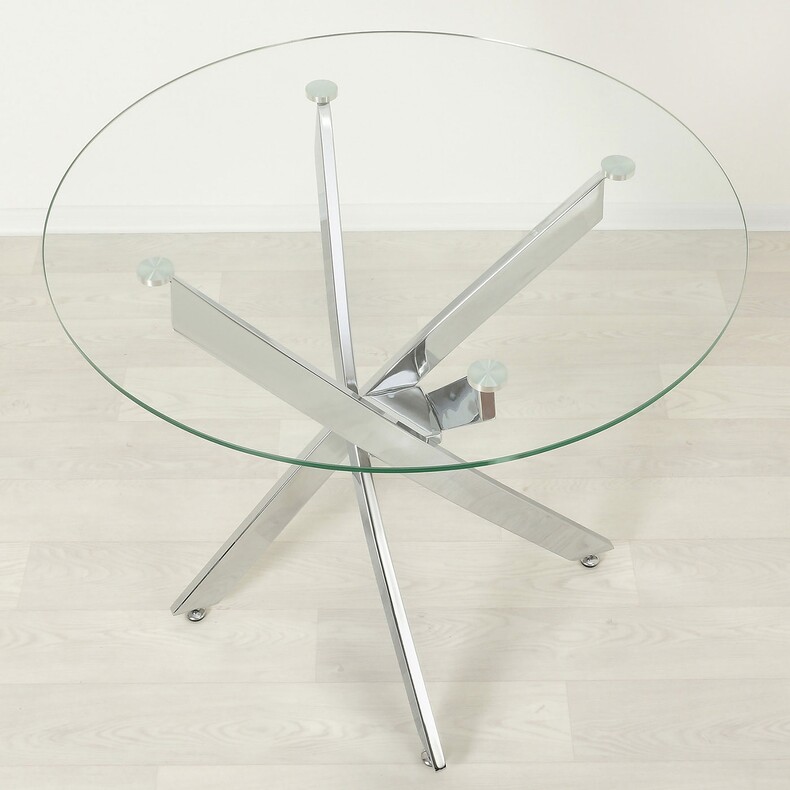 Стеклянный обеденный стол Рим 18 прозрачный/хром