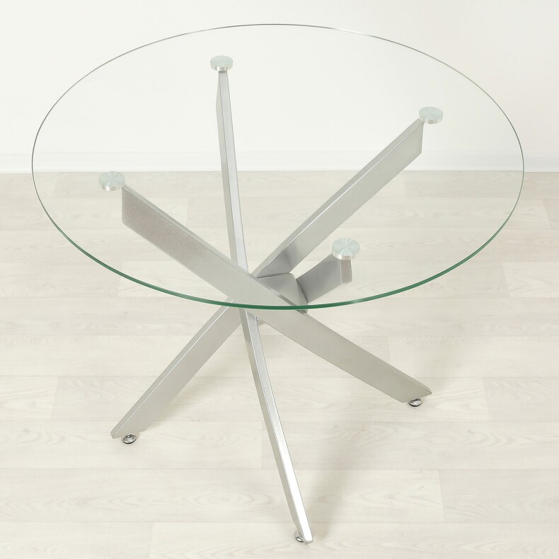 Стеклянный обеденный стол Рим 18 прозрачный/металлик