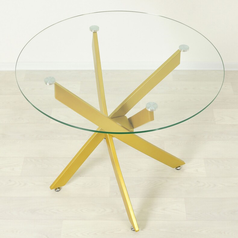 Стеклянный обеденный стол Рим 18 прозрачный/золото