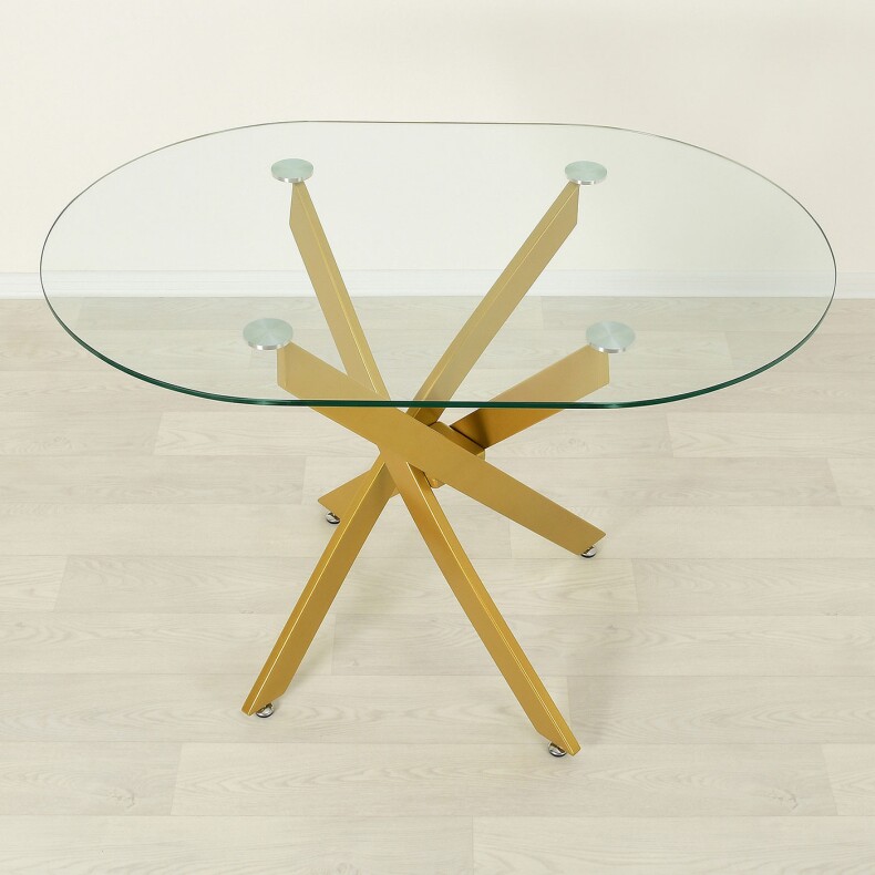 Стеклянный стол для кухни Рим 23 прозрачный/золото