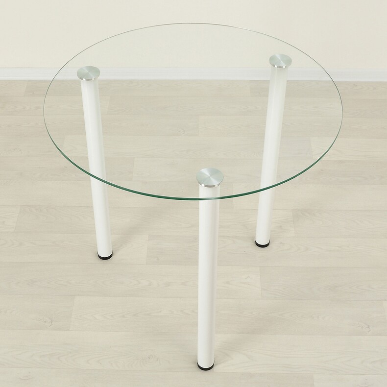 Обеденный стол со стеклом Эдель 18 прозрачный/белый